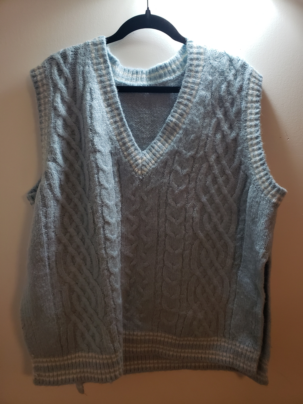 Light Blue Cable Knit V-Neck Sweater Vest